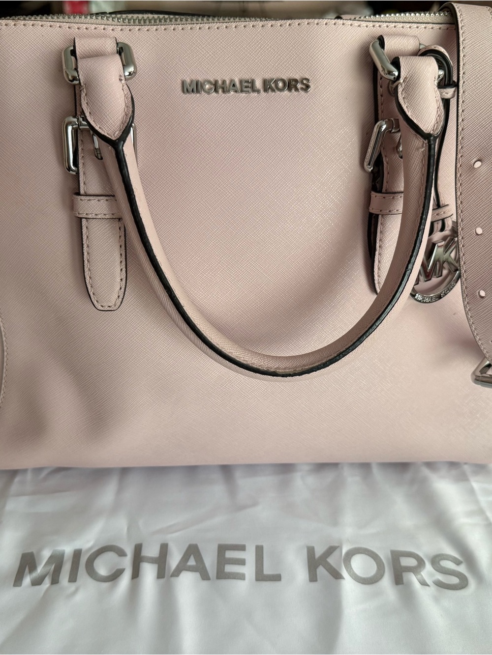 Michael Kors Dusty Pink Saffiano Leather Satchel with Crossbody Strap